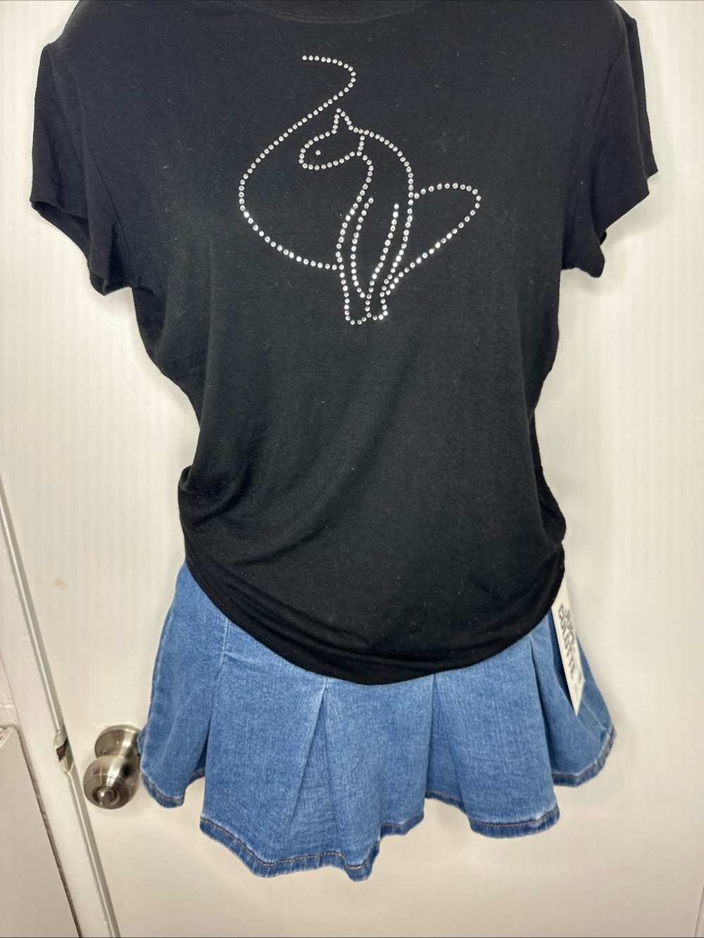 Baby Phat Black Tee with Rhinestone Cat Outline